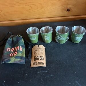 Two's Company Stainless Steel and Powder Coated Green and Silver Shot Glass Set